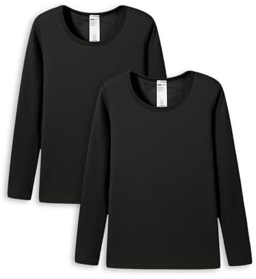 LAPASA 2 Pack Women's Thermal Underwear Top, Lightweight Warm Long Sleeve Crew Neck Shirt L15, Black (2 Tops), XL