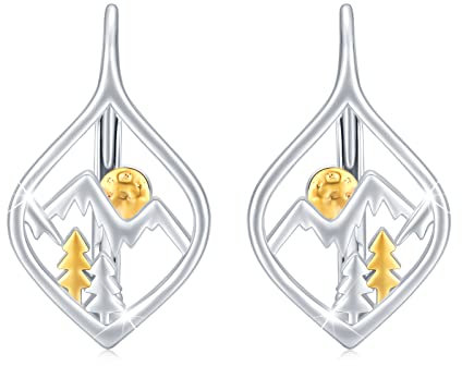 Berg Ohrringe 925 Sterling Silber Sonne Berg Baumelnde Ohrring Natur Ohrringe für Damen Hypoallergen Mond Creolen Berg Schmuck Geschenk für Naturliebhaber