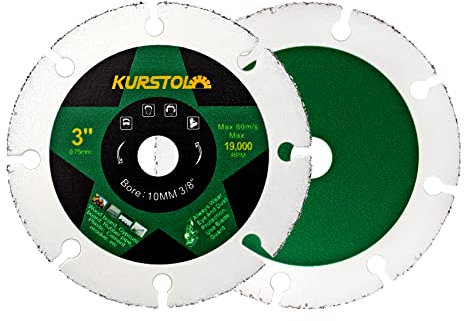 KURSTOL Hartmetall Trennscheibe für Holz - 75mm × 2 Scheiben für Holz Gummi Kunststoff Gipsplatte, mit 10mm Bohrungsdurchmesser, für Mini-Winkelschleifer