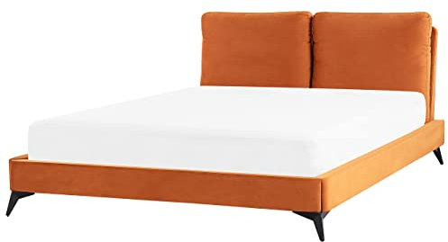 Elegantes Polsterbett in Orange Samtstoff mit Lattenrost 160 x 200 cm Melle