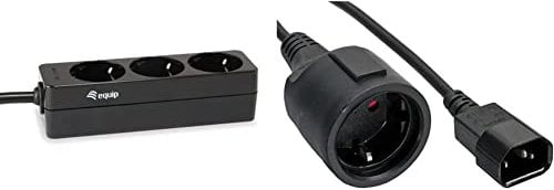Equip 333280 Steckdosenleiste für USV 3fach Schuko 230V1,10m & Netz Adapter Kabel, Inline®, Kaltgeräte C14 auf Schuko Buchse, 1m (1 Stück)