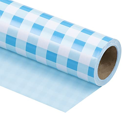 WRAPAHOLIC Wendbares Geschenkpapier – Mini-Rolle – 43 cm x 90 m – blau und weiß kariertes Design für Geburtstag, Urlaub, Hochzeit, Babyparty