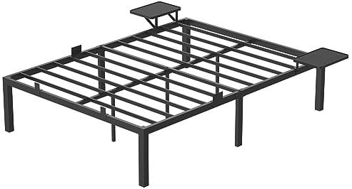 VASAGLE Bett 140 x 190 cm, Gästebett mit Aufbewahrungsregalen, Doppelbett, Bettgestell aus Metall, Bettrahmen, Metallbett, einfache Montage, klassikschwarz RMB093B01