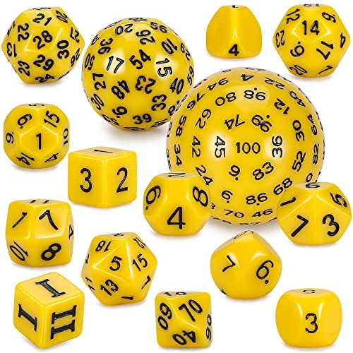 YILAIDA DND Dice Polyedrisches Würfel Set - 15 Stück mit Beuteln D3-D100 Würfel Polyeder Würfel DND Spiel Würfel für Dungeons und Dragons RPG MTG (Gelb und Schwarz)
