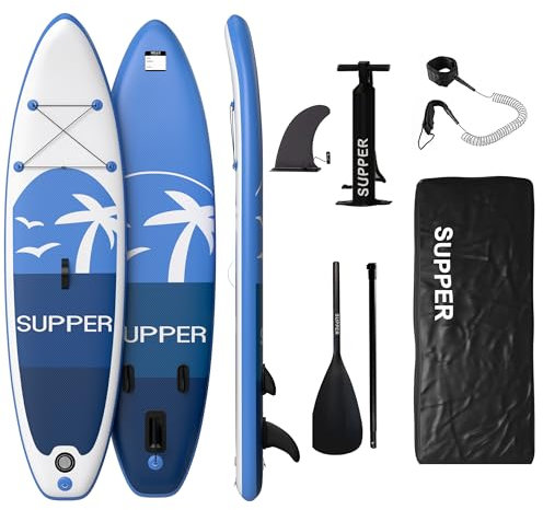 SUPPER Großes Stand Up Paddling Board [335 cm x 81 cm] - SUP Board, Aufblasbares SUP-Board, Stand Up Paddle Board mit Sitz - Yoga, Kajak und mehr - Inkl. Komplettes Zubehör [Traglast bis 180 zu kg]