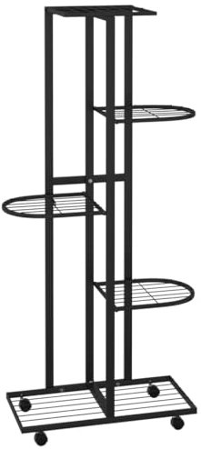 vidaXL Fioriera a 5 Piani con Ruote 44x23x100 cm Ferro Nero