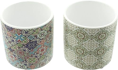 Dekoleidenschaft Lot de 2 pots de fleurs mosaïque en terre cuite à motifs multicolores / blancs