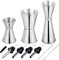 RUIJIE® 3 Pcs Vaso Medidor Cocktail Double Cara Acero Inoxidable 15ml, 30ml, 50ml, 70ml Vaso Medidor para Cócteles Jigger de Cóctel y 4 Pcs Licor Pourer y 2 Pcs Cepillo de Limpieza Corto