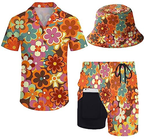 ZePinger Set mit Hemd und Short für Herren, mit Bob-Hut, 80er- und 90er-Jahre-Motiv, XL