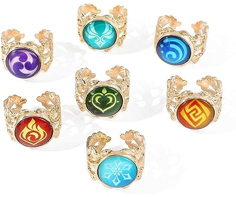 MayDee Genshin Ring Cosplay Prop Zubehör, Gen Shin Element Vision Ringe Anime Genshin Figur Vintage Open Ring Für Fans, 7 Glow In The Dark Ring