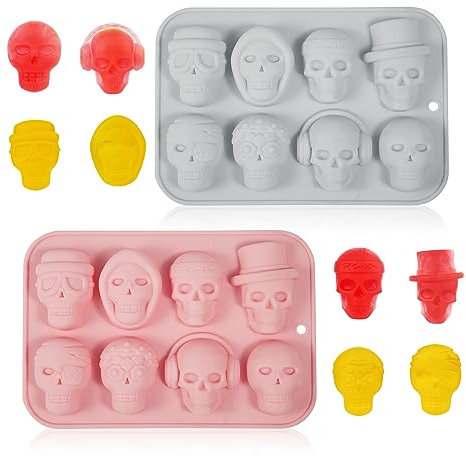 2pz Stampi per Caramelle di Halloween, Stampo in Silicone Teschio Stampo in Silicone Teschio Stampi Teglia da Forno Teschio per Decorare Torte con Zucchero Biscotto Caramelle