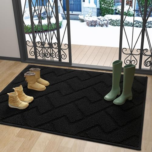 Homaxy Indoor 60 X 90 cm, Machine Washable Dirt Trapper Non-slip Doormats, Super Absorbent Entrance Rug Floor Mat For Entryway, Front Back Door, Pets and Dogs - Black