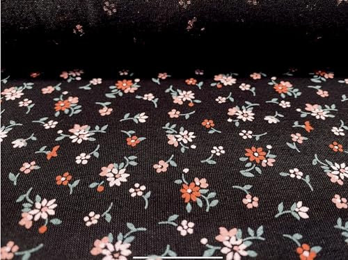 Viskose-Spandex-Stretch-Jersey-Stoff, Meterware, Ditsy-Druck, Schwarz mit mehrfarbigen Blumen
