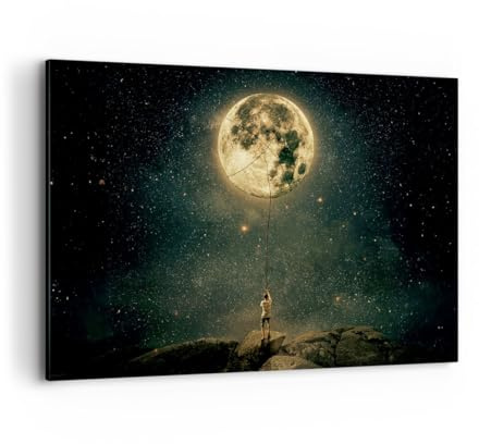ARTTOR Bilder auf Leinwand 120x80cm Wandbild Fantasy Weltraum - 5249 | Mond Sterne Vorstellung Groß XXL Wanddekoration Wohnzimmer Schlafzimmer Wanddeko Wand Kunstdruck Wandkunst Wall Decor ARTTOR