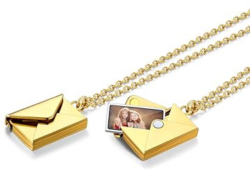 Custom4U Personalisierte Umschlag Medaillon Gold Halskette mit Foto/Text Gravur Gold Briefumschlag Namenskette Memorial Geschenke für Muttertag Weihnachten Geburtstag