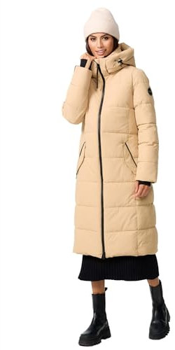 MARIKOO Damen Winterjacke Stepp Winter Jacke gesteppt lang warm Kapuze B989 [B989-Zurar-Sand-Gr.XL]