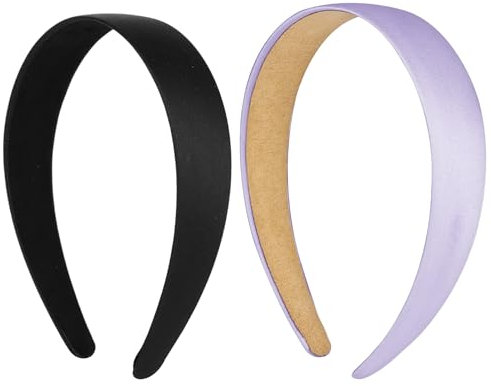 WLLHYF 2 Stück Satin-Stirnbänder 2,5 cm breit hartes Kopfband modisches solides Stirnband rutschfest einfarbig Haarbänder DIY-Haarschmuck für Frauen Mädchen Halloween Weihnachten (Schwarz+Lila)