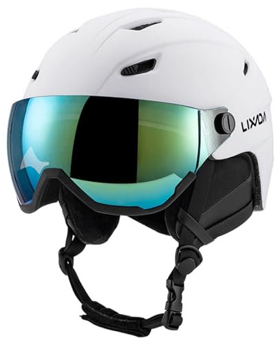 SHUAIGUO Integrated Ski Helmet Men and Women Snowboard Helmet with Removable Visor Goggles(White)