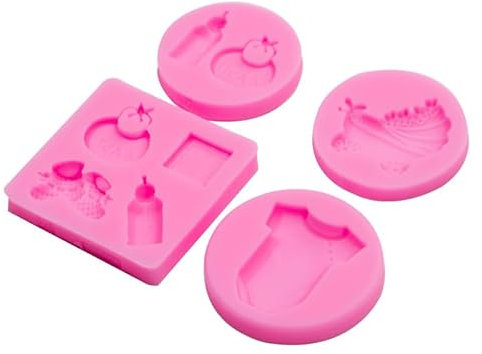 Silikonbackform 4 Stück Babyartikel, Babyflaschen, Schuhe, Taschentücher, Kinderwagenkleidung, Tortendekoration, Fondant Silikonformen