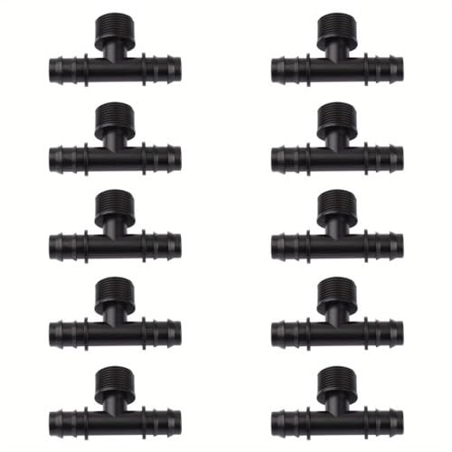 Lot de 10 raccords anti-chute en T barbelé 1/2-16 mm pour tube d'irrigation (12,7 mm ID/16 mm OD), connecteur mâle de tuyau en polyéthylène de 16 mm (noir)