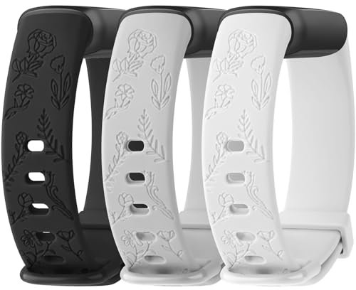 Vancle Floral Gravierte Armband Kompatibel mit Fitbit Luxe Armband für Damen, Rosen Uhrenarmbänder Süßes Verstellbares Silikon Armbänder Sport Ersatzarmband für Fitbit Luxe