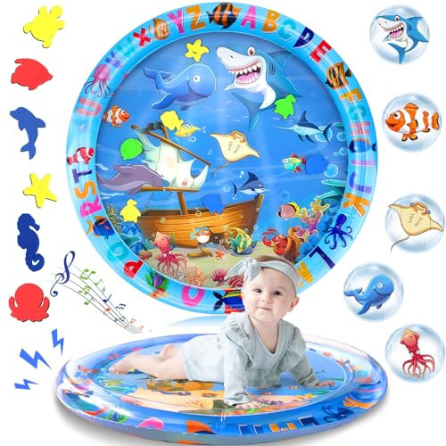 BGIUSQF Alfombra Agua Bebe, Alfombra Inflable Agua para Bebé, Alfombra Sensorial Bebe con Agua Tema Oceánico, 63 x 63 cm Tapete de Actividades Bebe,Estimulación del Crecimiento de Bebé
