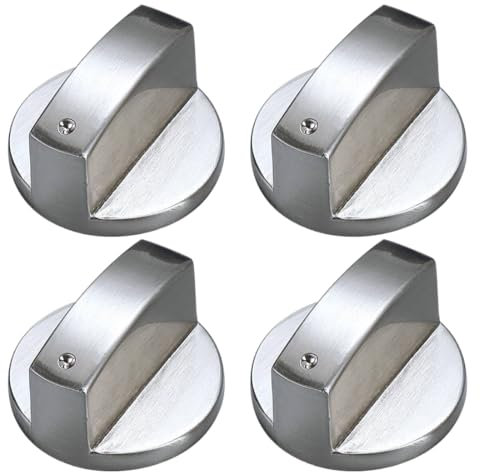NTRUXZP Perillas de Cocina, 4Pcs Perillas de Control 6mm Botones Perillas de Cocina Metal Mandos Cocina Gas para Mayoría las Horno,Cocina,Estufa de Gas,Plata