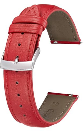 BINLUN Leder Uhrenarmband 22mm 21mm 20mm 19mm 18mm 16mm 14mm 12mm Mehrfarbige Uhrenarmbänder für Damen Herren Ersatz Schnellverschluss Lederarmband Uhren Armband(14mm,Rot)