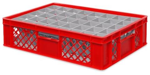 BRB Gläserkiste 600x400 mm für 15, 24, 33 oder 40 Gläser, farbig (Rot, für 40 Gläser Ø 67 mm, Glashöhe max 122 mm)