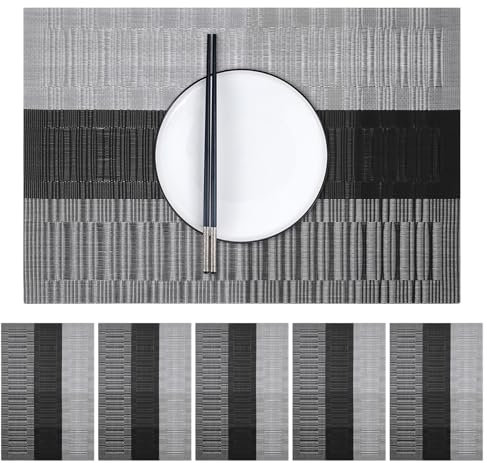 marysgift Grey Placemats Table Mats Sets 6 Stylish Place Mat Wipeable Non Slip and Heat Resistant for Kitchen Restaurant Easy Clean, Silver Gray