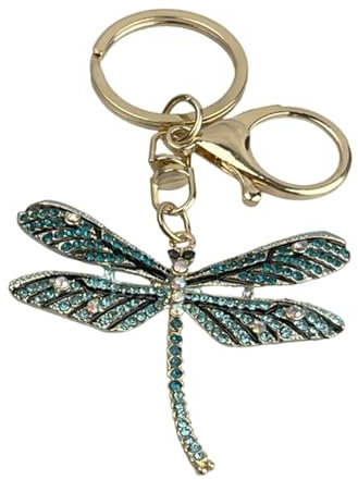 Schlüsselanhänger mit blauer Libelle – Schlüsselanhänger mit blauen Fliegenden Insekten und glänzenden Harzperlen – Schlüsselzubehör für Libellenliebhaber, Insekten, Käfer usw. –