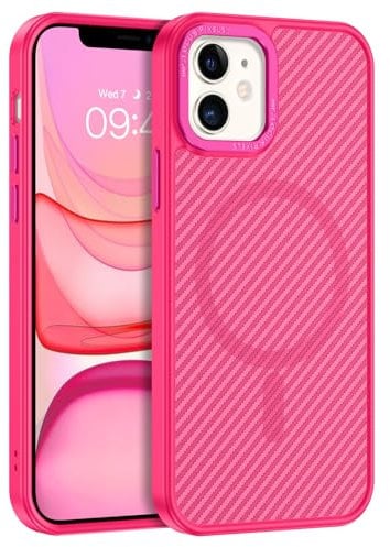 GUAGUA für iPhone 11 Hülle [Kompatibel mit MagSafe] Magnetisch Handyhülle für iPhone 11 Case Carbon Fiber Muster Design Stoßfest Schutzhülle TPU und PC Hardcase Slim Magnet Cover (6,1'') Rose Rot