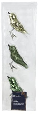 Christbaumschmuck Glas Vögel auf Clip 8cm 3er Set - Christbaumschmuck & Weihnachtsbaumschmuck - Weihnachtskugeln Mix - Dekoration Weihnachten - Grün Mix