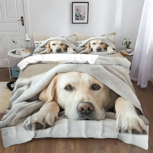 Tierfotografie Bettwäsche Set 135x200 cm, Tierfotografie Labrador Mikrofaser Bettbezug mit Reißverschluss, Inklusive 80x80 cm Kissenbezug, Weich und Bequem Bettbezug