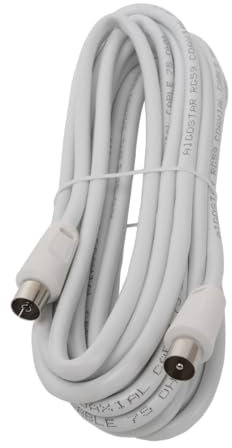 VoltShine Cable de TV de 5 m, color blanco; ideal para conectar dispositivos y mejorar la señal de televisión.