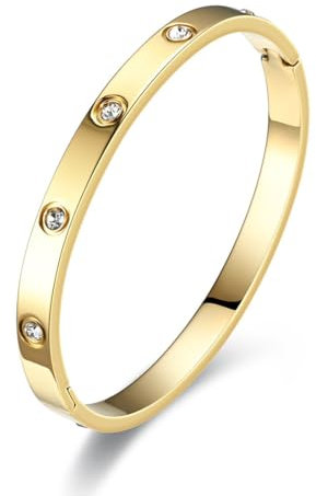 CPJJ Schmuck Damen Armreif Edelstahl Zirkonia einfache Stil Armband 6mm breit mit Schließe Armspange Gravur, 1 Stück