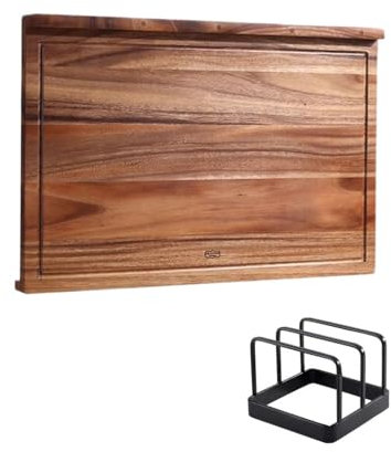Großes Schneidebrett aus Holz mit Thekenkante und Saftrille, wendbares Gebäckbrett für Brot, Kneten, Nudelzubereitung und Obst-/Gemüseschneiden (60 cm)