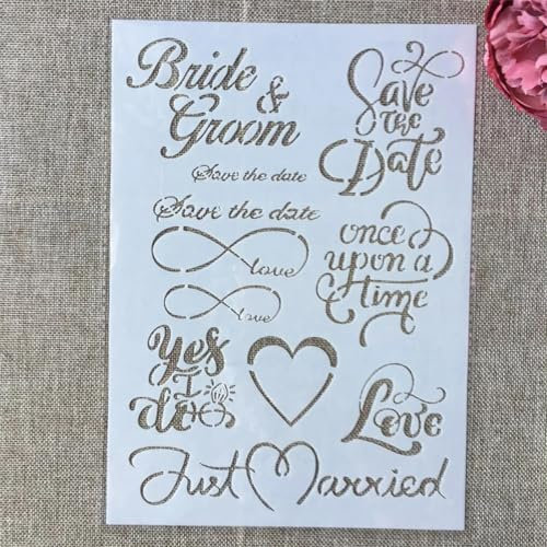 Schablonen zum Malen auf Holz, 29 cm, A4, Save The Date, Save The Date, Schablonen zum Malen, wiederverwendbare Zeichenvorlagen für Stoff, Möbel, Wand, DIY Handwerk