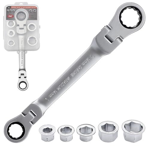 Gedlex 7 en 1 Llaves Fijas con Carraca 8 mm 10 mm 12 mm 13 mm 14 mm 17 mm 19 mm, Llave Carraca Flexible 180°, Llave de Trinquete Métrica CR-V, Resistente al Desgaste, Antideslizante