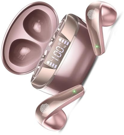Bluetooth Kopfhörer, Kopfhörer Kabellos Bluetooth 5.3 In Ear Kopfhörer mit 4 Mic, Mini Kabellose Kopfhörer ENC Lärmreduzierung Earbuds, 40H Tiefer Bass, LED-Anzeige, IP7 Wasserdicht Ohrhörer, Roségold