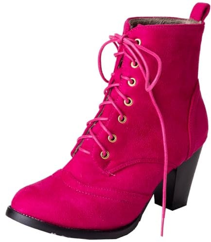 Vrupons Stivaletti con tacco a blocco, con lacci, per donna alla moda, Matt Fucsia, 36 EU