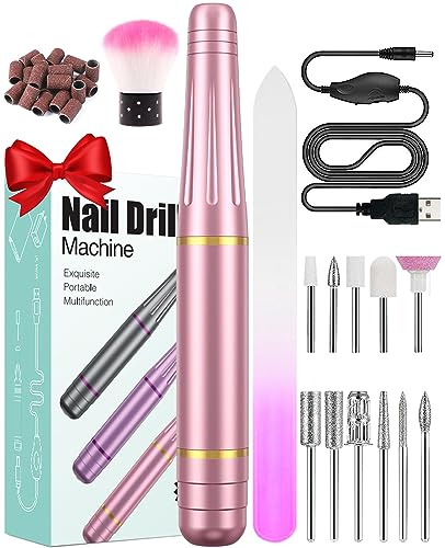 Lima Uñas Eléctrica, 11 en 1 Torno para Uñas Profesional, Torno Uñas de Manicura y Pedicura Eléctrico, 20,000 RPM Velocidad Ajustable, Set Manicura para Salón DIY Mujeres Niñas Principiante, Plata
