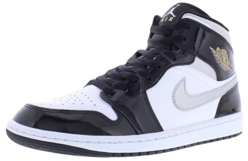 Nike Men's Air Jordan 1 Mid SE Sneaker, Black Metallic Silver White 010, 9.5 UK