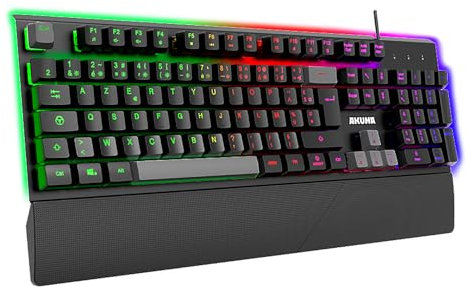 AKUMA Shonen K02 Clavier Gamer AZERTY Français 105 Touches Filaire USB, Rétro-Éclairage LED RGB - PROGRAMMABLE-Repose Poignet MAGNETIQUE 26 Touches Anti-ghosting - Clavier Gaming pour PC/PS4/PS5