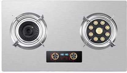 Réchaud À Gaz 2 Feux, Réchaud En Fonte De Cuivre Inox, De Table Domestique Ou Réchaud À Gaz Encastrable, Convertible GPL/GN, Avec Protection Anti-extinction Et Minuterie(LPG)