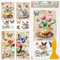 GLOBLELAND 4 Blatt Vintage Teetassen Transferfolien Blumenstrauß Schmetterlinge Möbeldekor Transferfolien Vintage Tulpen Rosen Aufkleber Transferfolien Für Schlafzimmer Wohnzimmer Tischdekoration