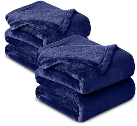 Hafaa Fleece Blanket Throw King Size XXL Pack of 2 - Fluffy Soft Warm Versatile Extra Large Cosy Throws Blankets for Bed/Sofa/Couch, Navy, 230x270cm