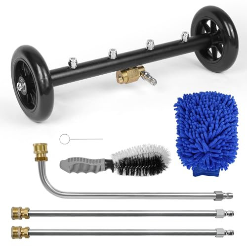 YUET 2-in-1 Pressure Washer Undercarriage Cleaner Water Broom, 16 Surface Cleaner Power Washer Attachment with 4 Nozzles 3 Extension Rods and QC Pivot Coupler, 4000 PSI 40cm, Hub Brusher & Rag