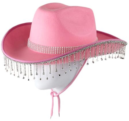 Cazqgoy Cowboyhut mit Strasssteinen, Fransen für Braut, Cowgirl, Glitzer, Cowboyhut