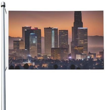 Bedruckte Flagge mit Los Angeles-Skyline-Druck, doppelseitige Flagge, Garten, Hof, Outdoor, Banner, dekorative Größe 90 x 152 cm